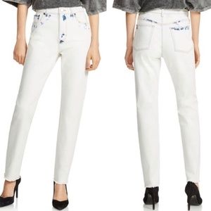 Maje Paoline Distressed Printed High-Rise Straight Leg Jeans, Size 36/S